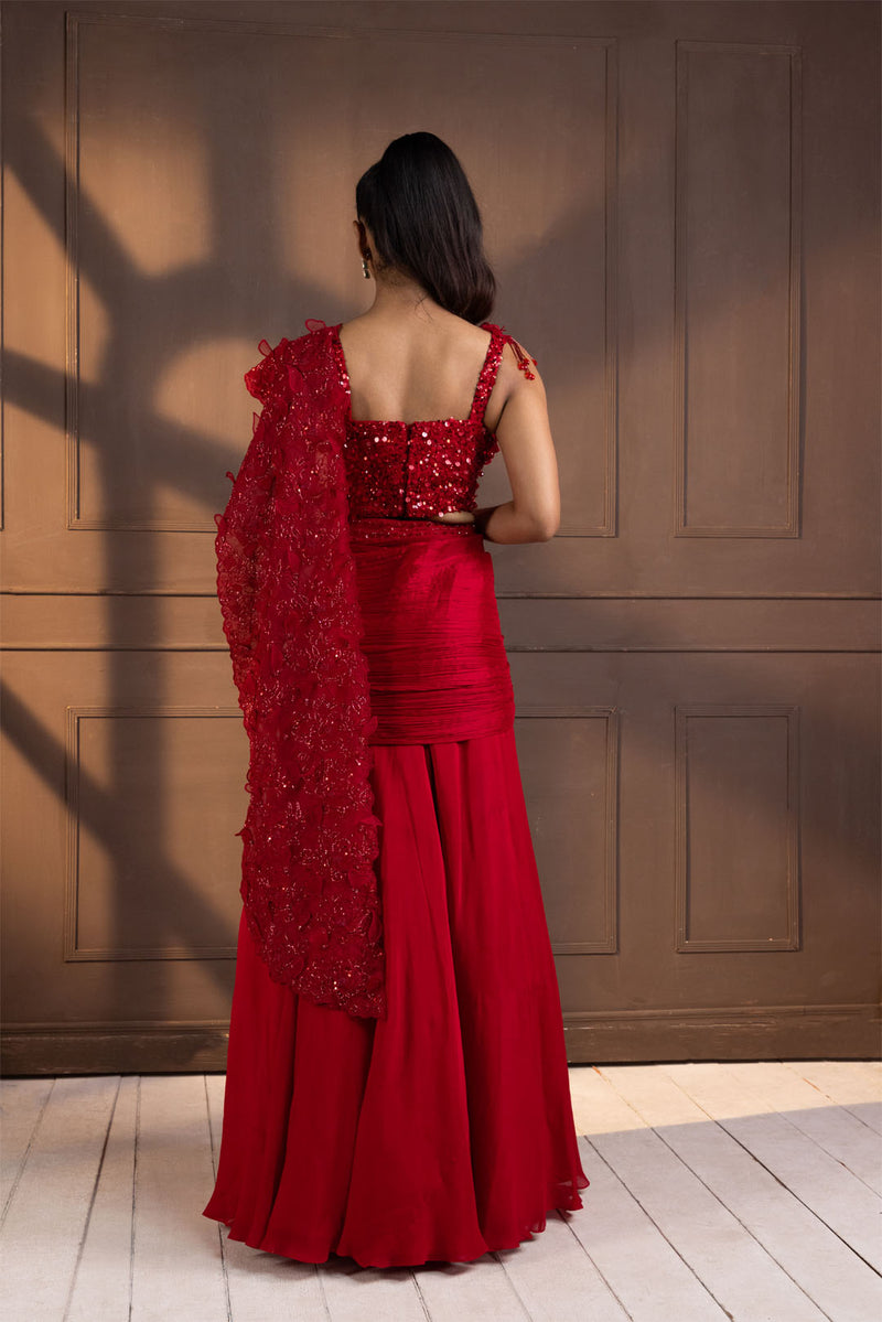 Romantic Red Embellished Drape Saree