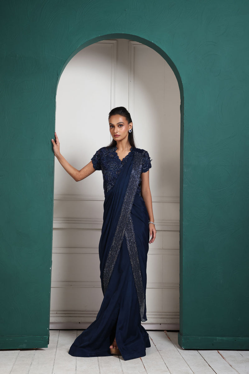 Midnight Elegance Embellished Saree