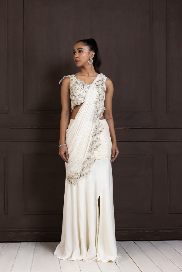 Ivory Grace Draped Saree Gown