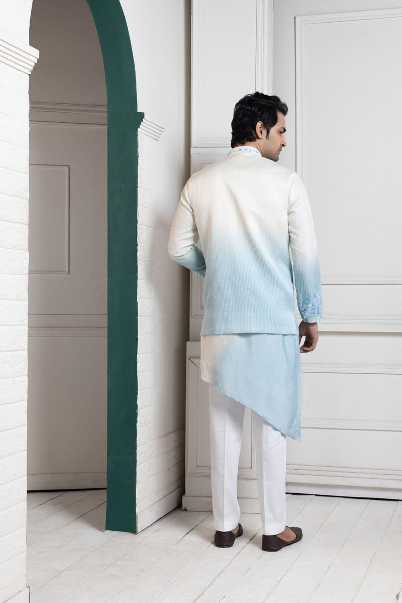 Ivory-Sky Ombre Embroidered Nehru and kurta set