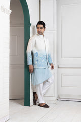 Ivory-Sky Ombre Embroidered Nehru