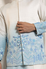 Ivory-Sky Ombre Embroidered Nehru