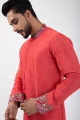 Coral red kurta set