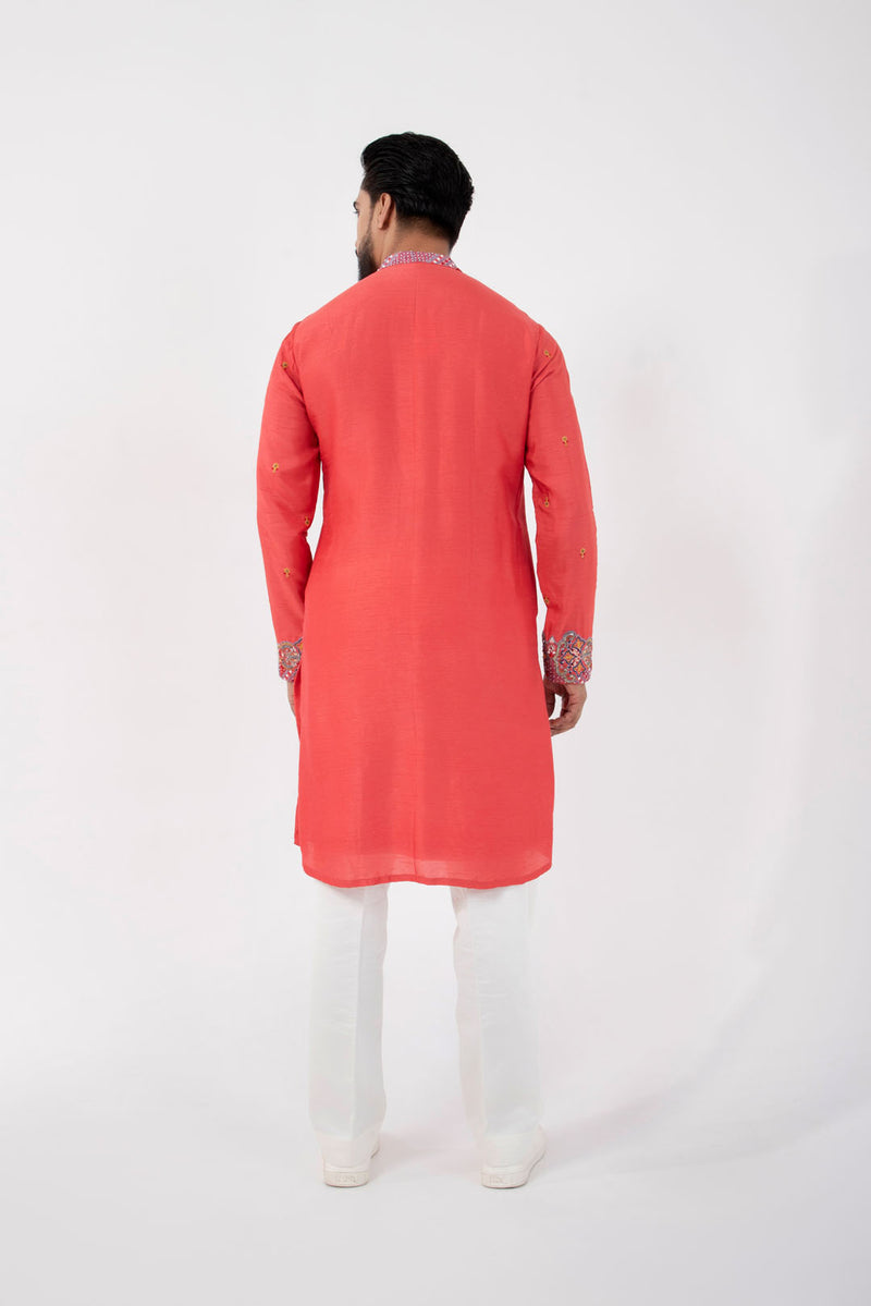 Coral red kurta set