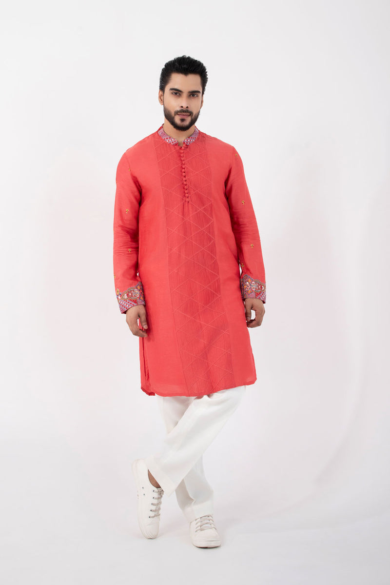 Coral red kurta set