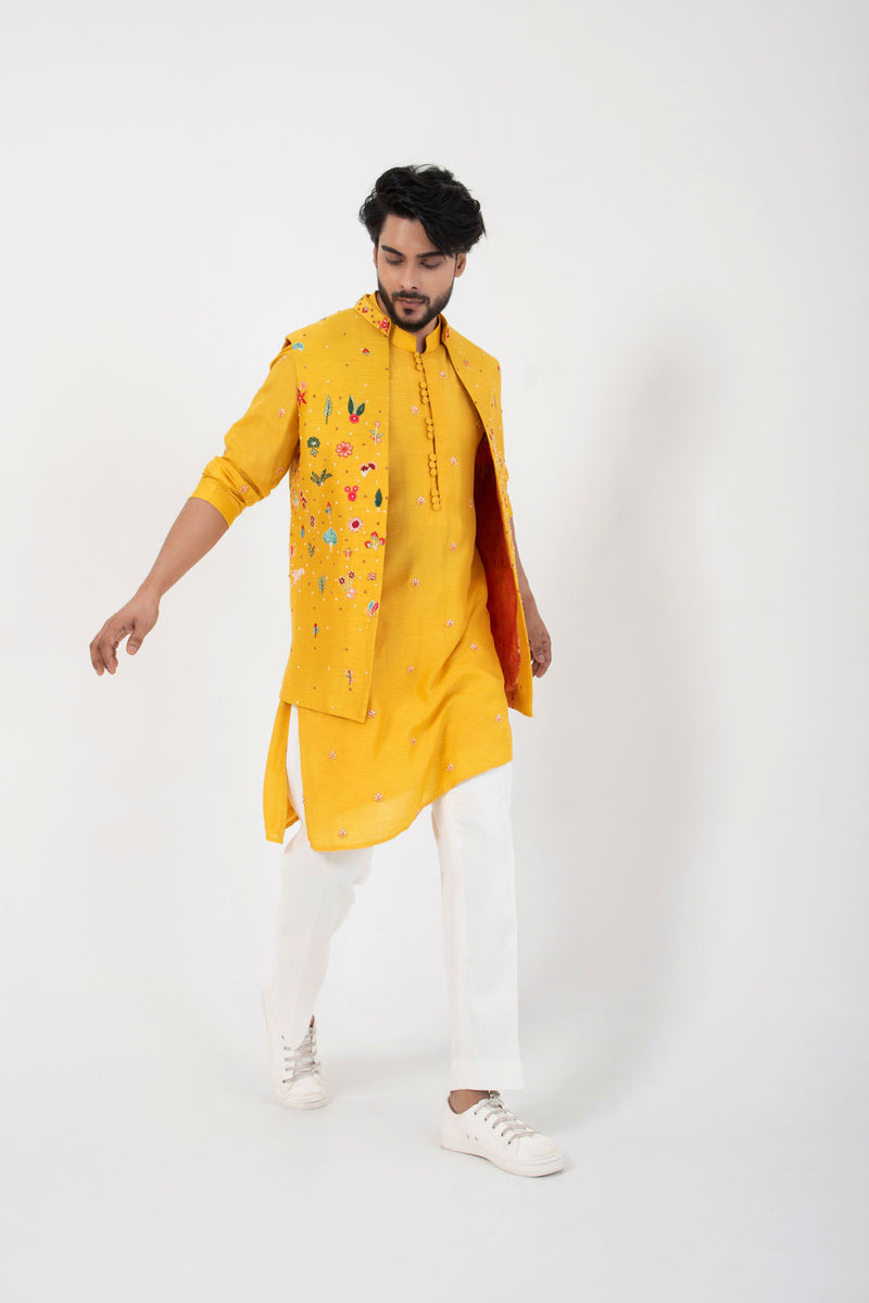 Goldfinch Yellow Nehru and Kurta Set