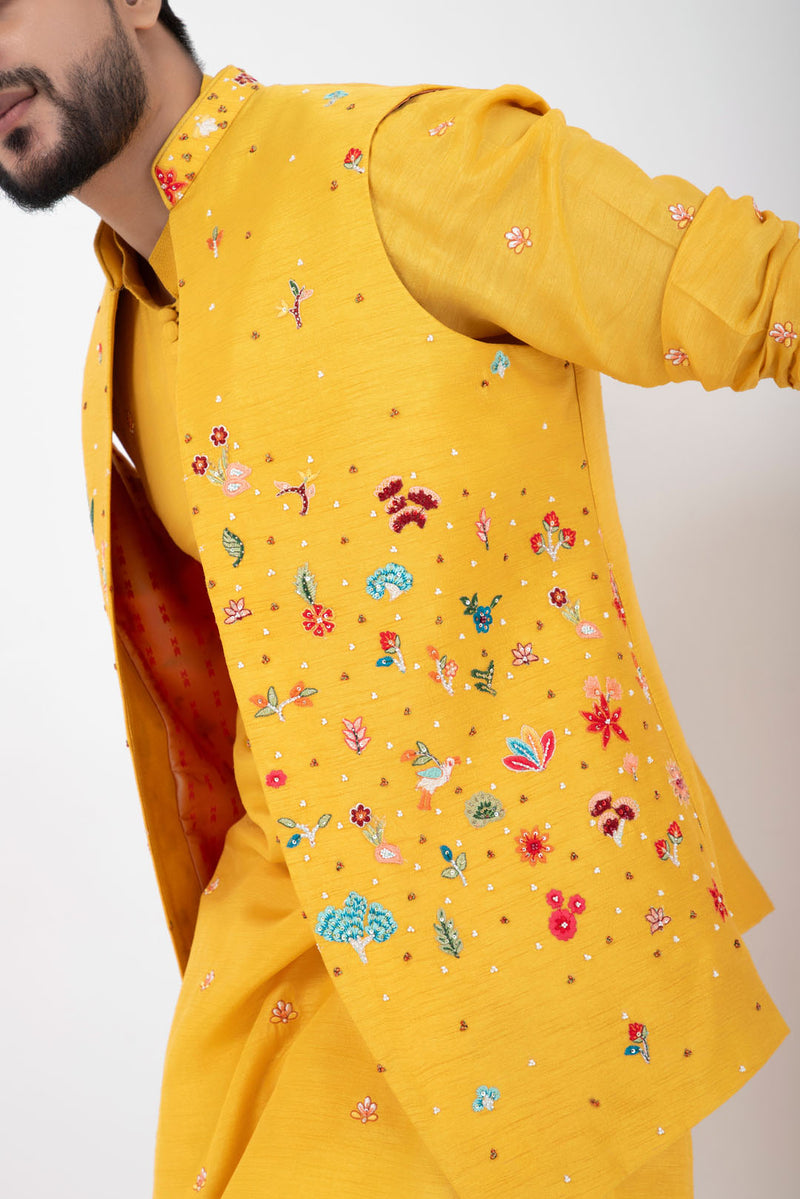 Goldfinch Yellow Nehru and Kurta Set