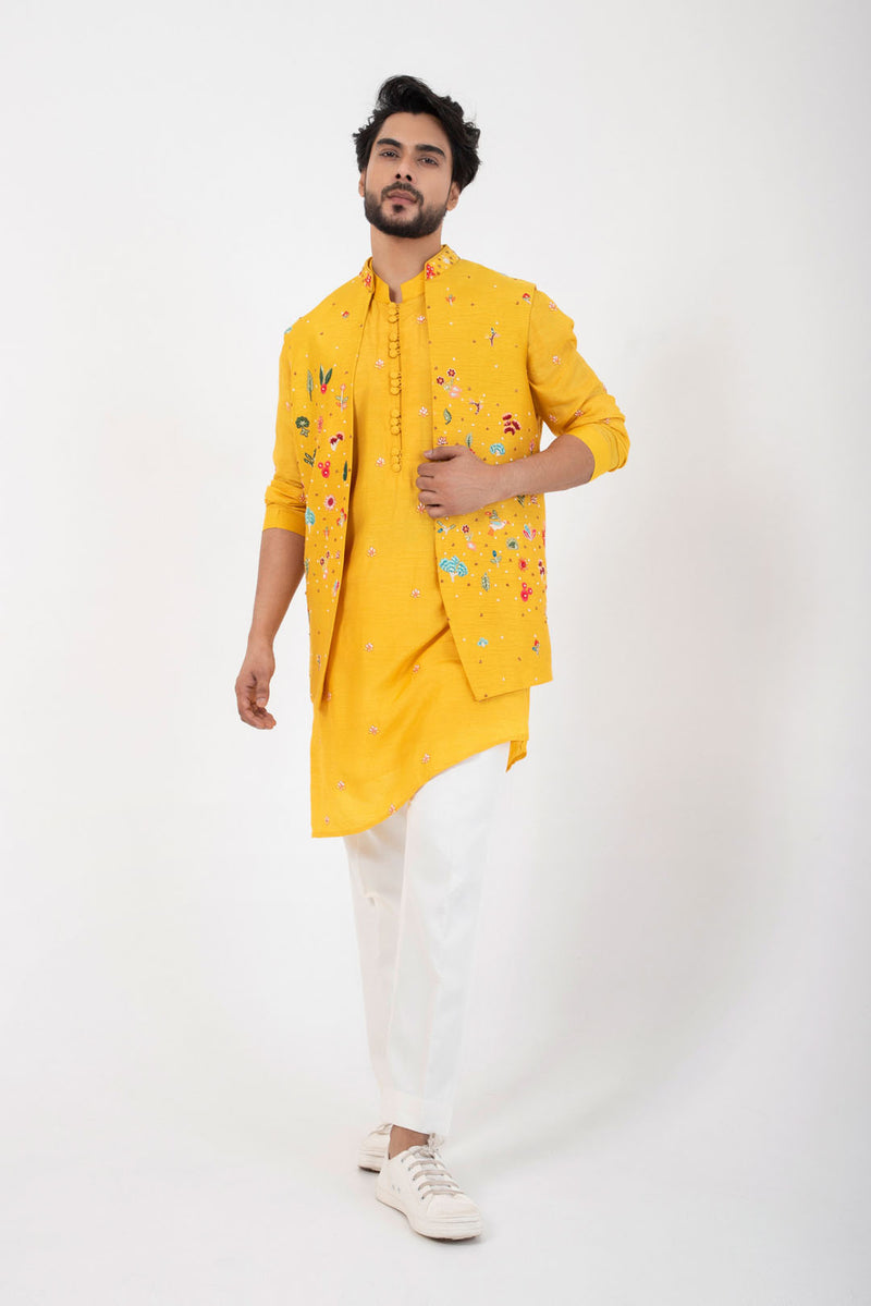 Goldfinch Yellow Nehru and Kurta Set