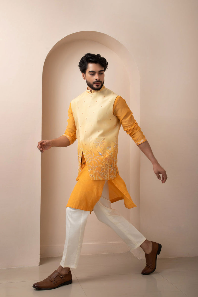 Sweet Nectar Yellow Nehru and Kurta Set