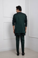 Hidden Forest Green Nehru and Cowl Kurta Set