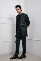 Hidden Forest Green Nehru and Cowl Kurta Set