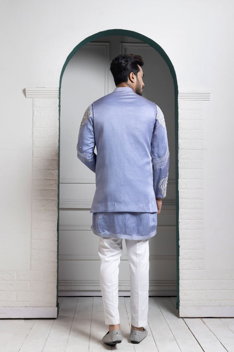 Azure Bloom Embroidered Nehru