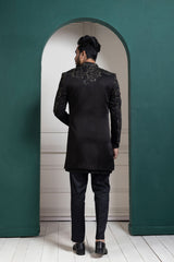 Midnight Black Embroidered Achkan