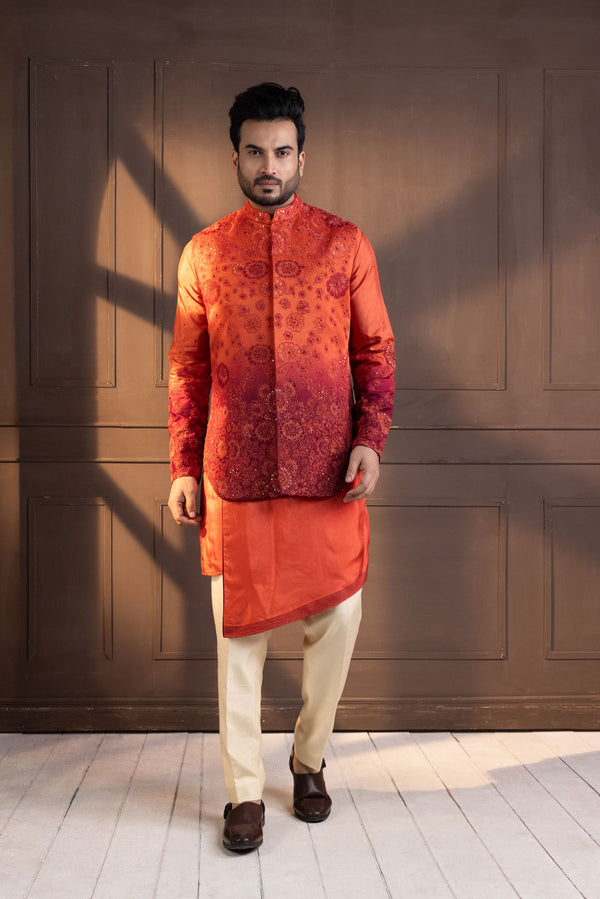 Sunset Bloom Embroidered Nehru and Kurta set