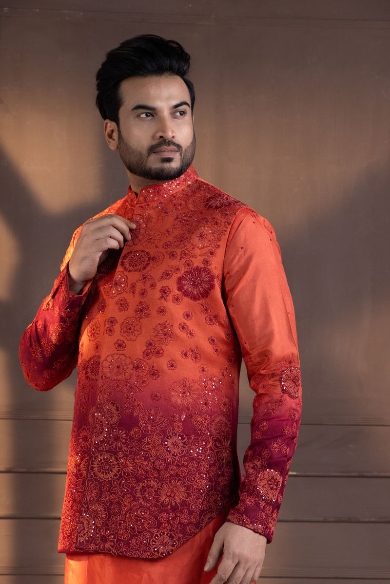 Sunset Bloom Embroidered nehru