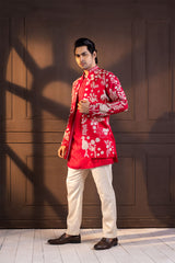 Crimson Palm Grove Embroidered Nehru and kurta Set