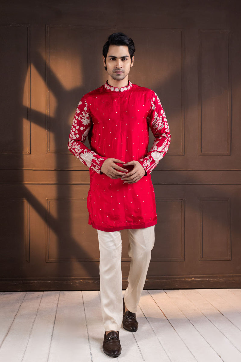 Crimson Palm Grove Embroidered kurta