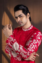 Crimson Palm Grove Embroidered kurta