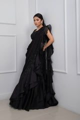 Nova Black Drape Saree Set