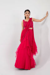 Fuchsia Aura Drape Saree Set