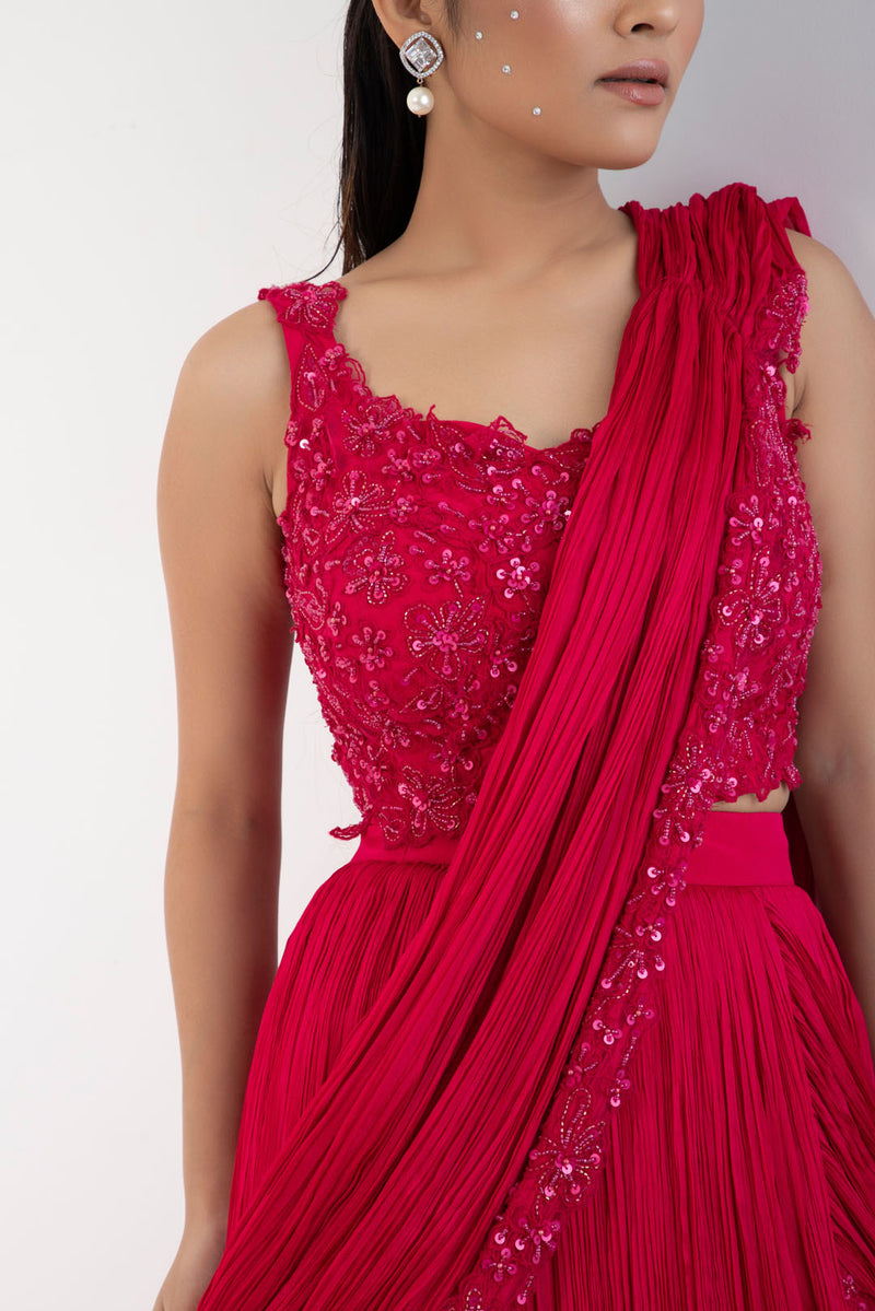 Fuchsia Aura Drape Saree Set