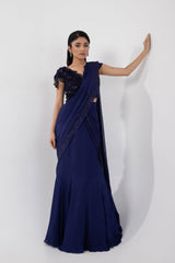 Ultraviolet Blue Drape Saree Set