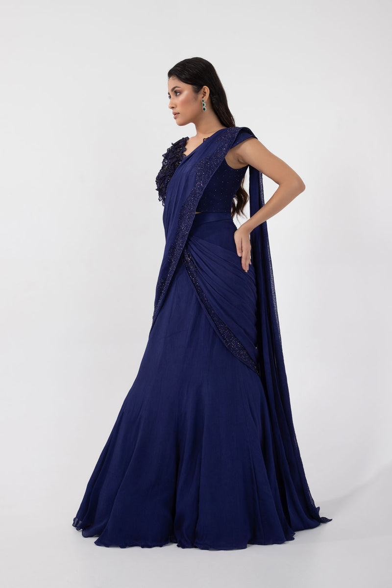 Ultraviolet Blue Drape Saree Set