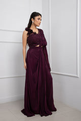 Orchid Plum Drape Saree Set