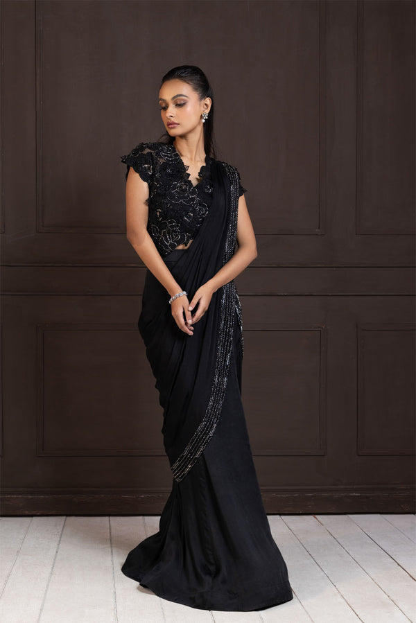 Twilight Elegance Embellished Saree Gown