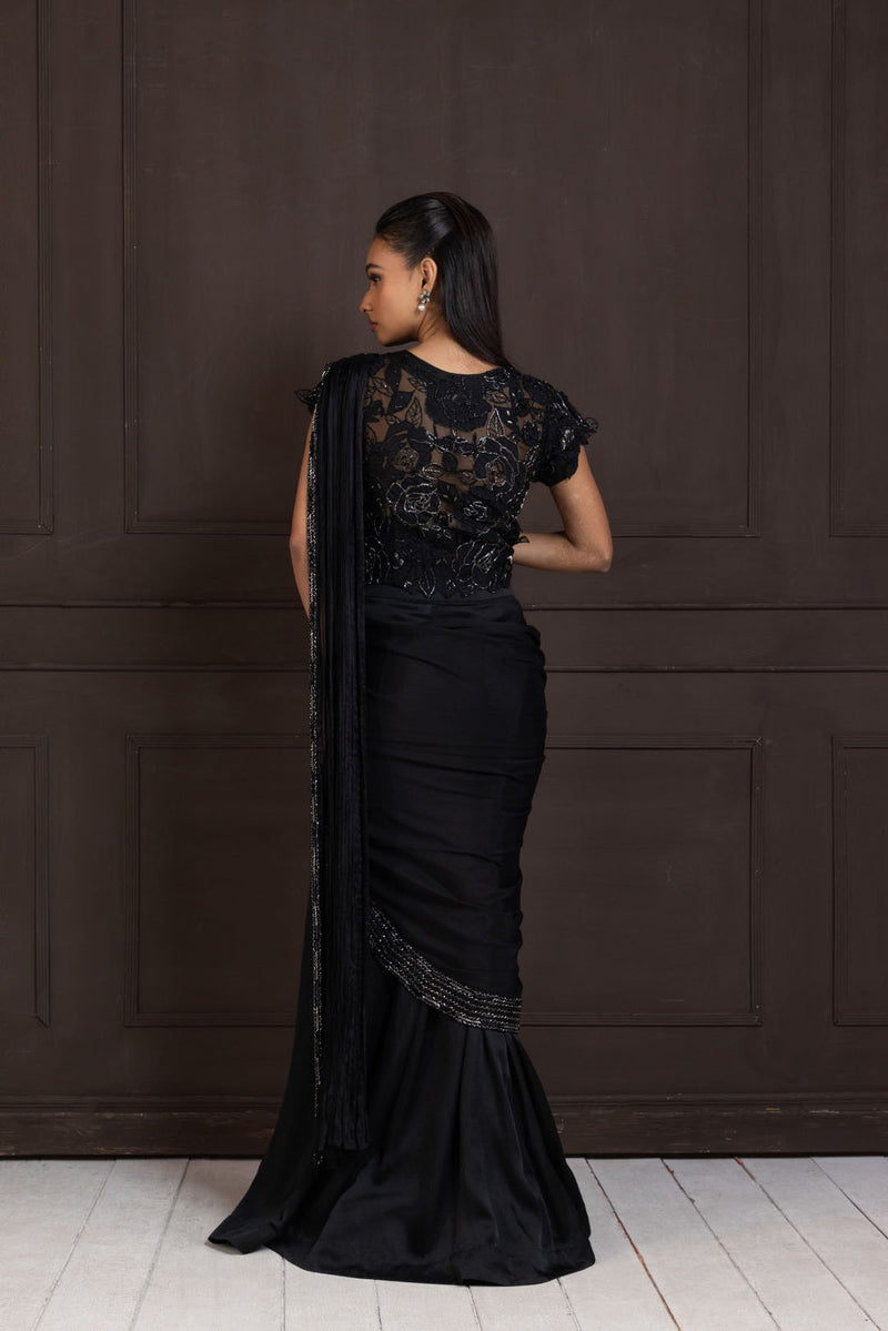 Twilight Elegance Embellished Saree Gown