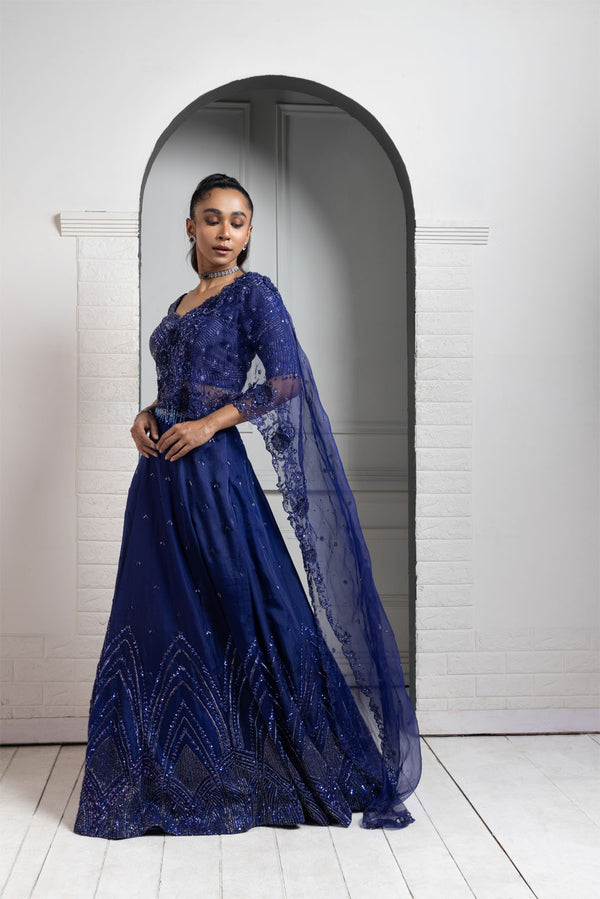 Sapphire Radiance Embroidered Lehenga Set