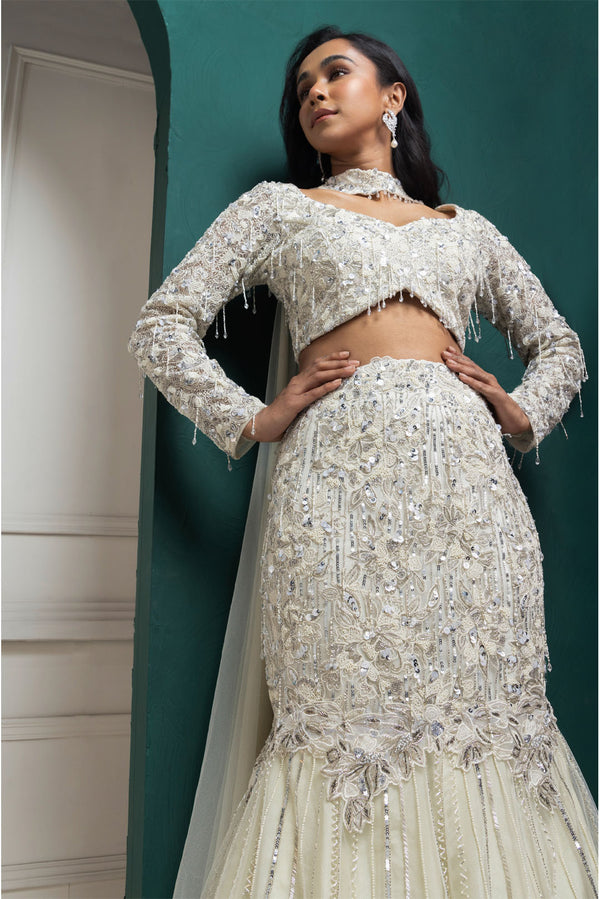 Ivory Shimmer Crystal Lehenga Set