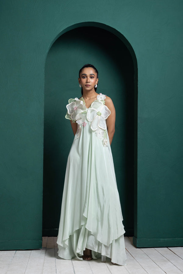 Mint Blossom Layered Gown