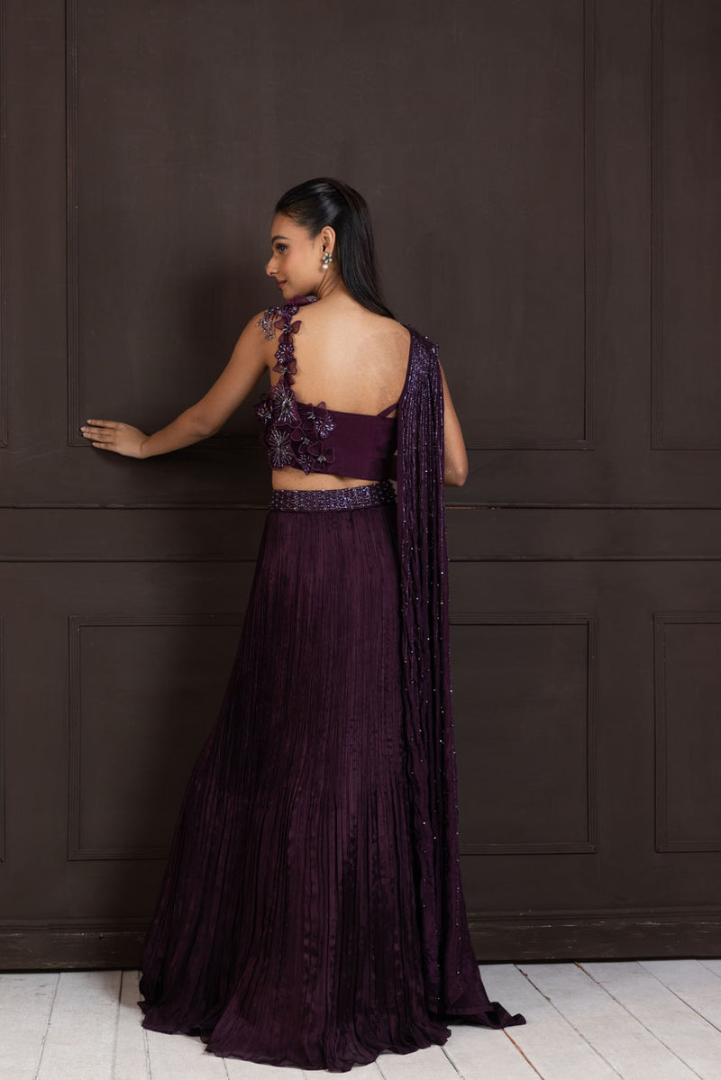 Plum Beaded Lehenga Set