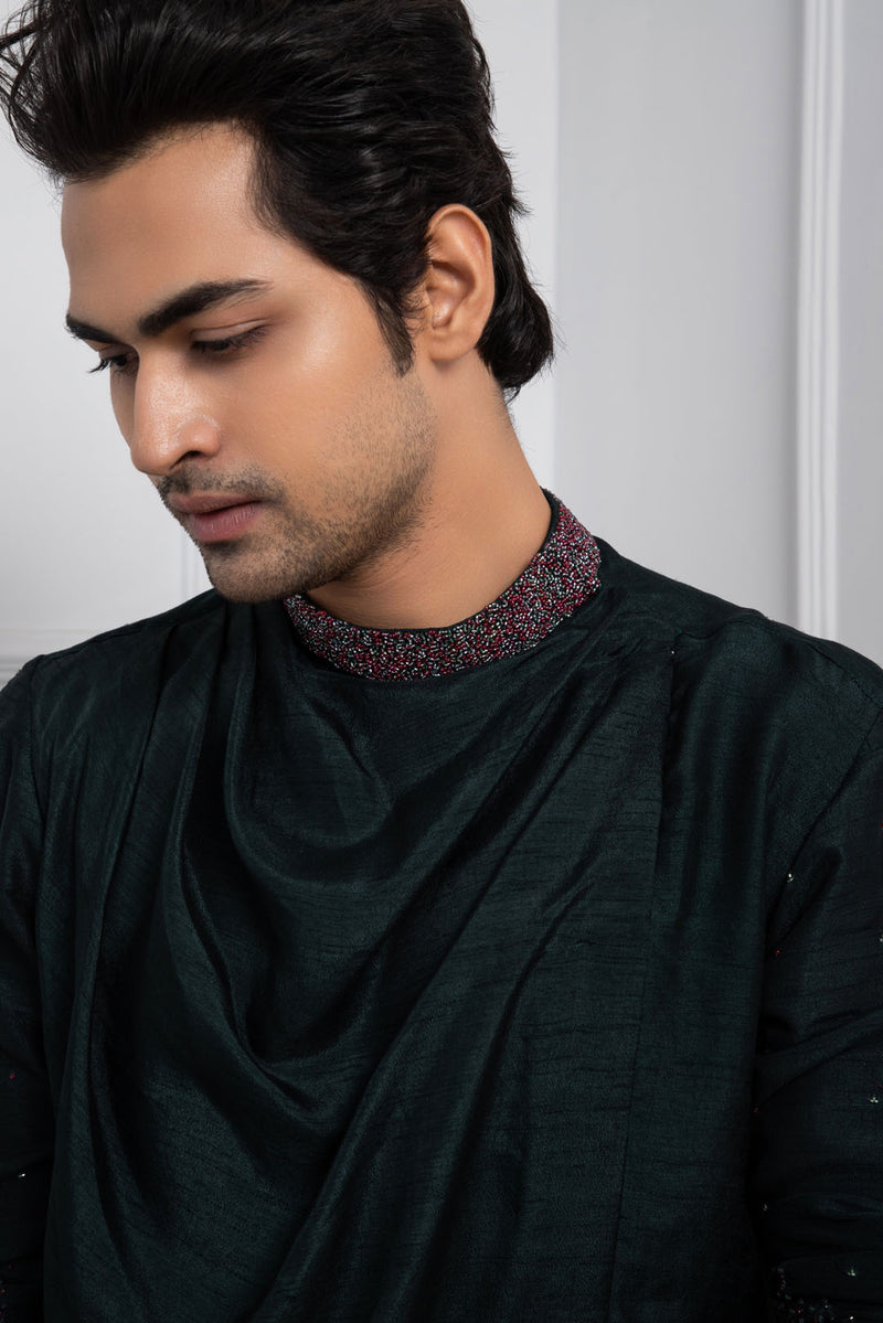 Hidden Forest Green Cowl Kurta Set