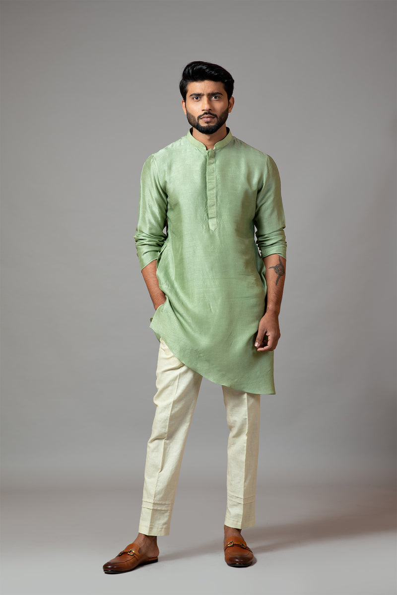 Assymetric Short Kurta With Pintucks Pant Pajama Set